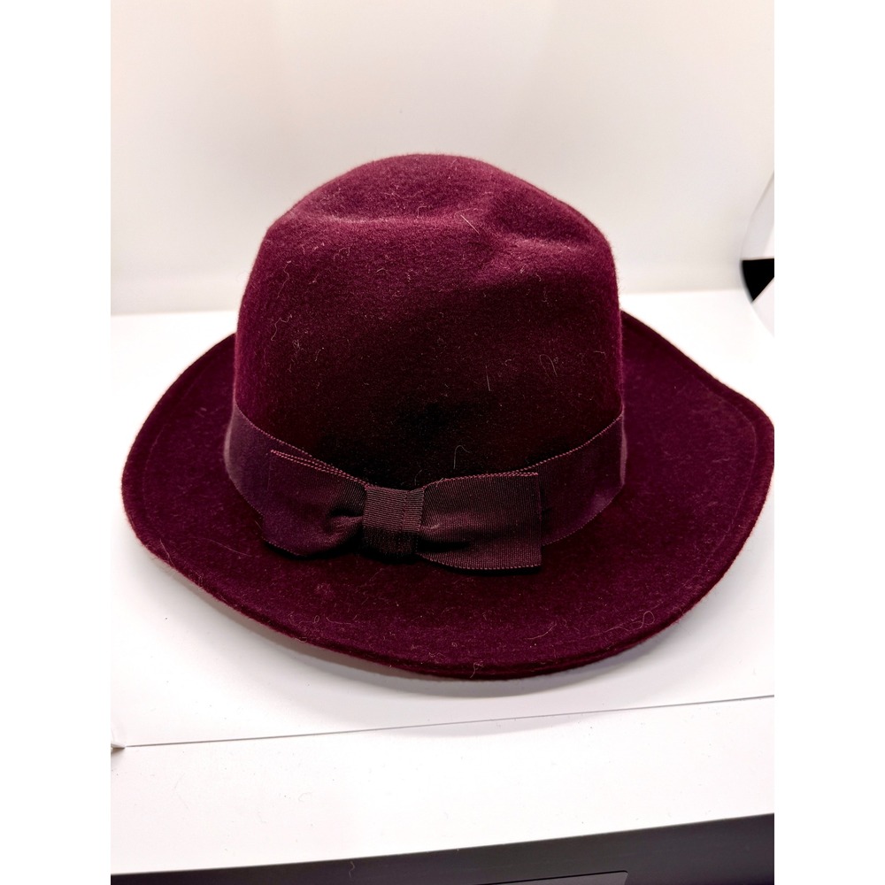 Street Smart Betmar Vintage Burgundy 100% Wool Felt Fedora Hat Bow‎ Made in USA